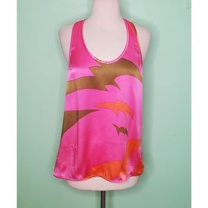 Tibi Silk Print Racerback Tank Top